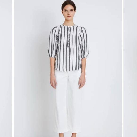 Apiece Apart Nueva Augustina Tunic, Black and White Striped Linen & Silk, Size 0 - Picture 1 of 16